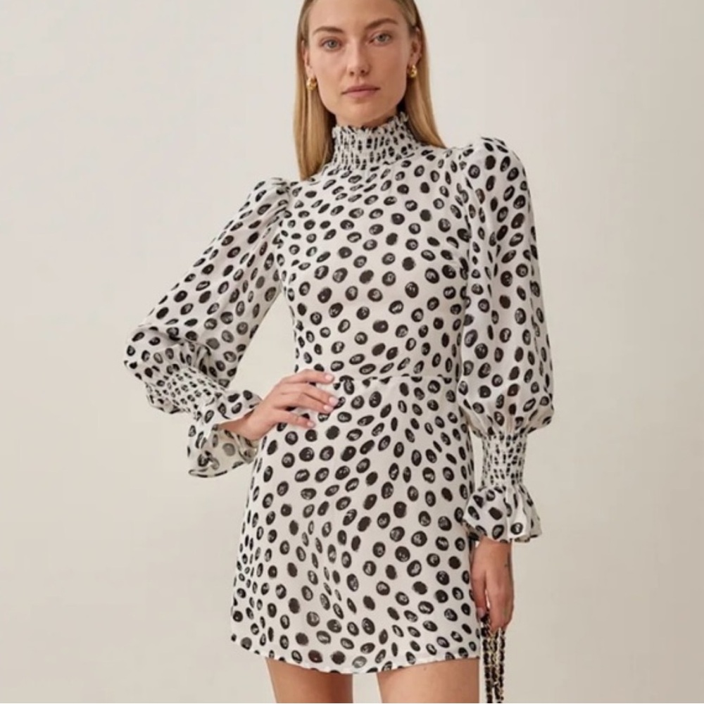 Reformation Polka Dot Mini Dress - Black and White